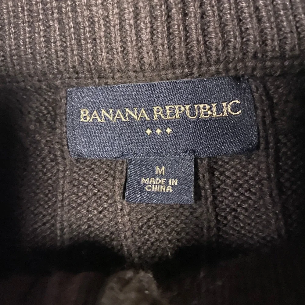 Banana Republic Sweater Mens Medium Brown Cable Knit Quarter Zip Cotton Pullover